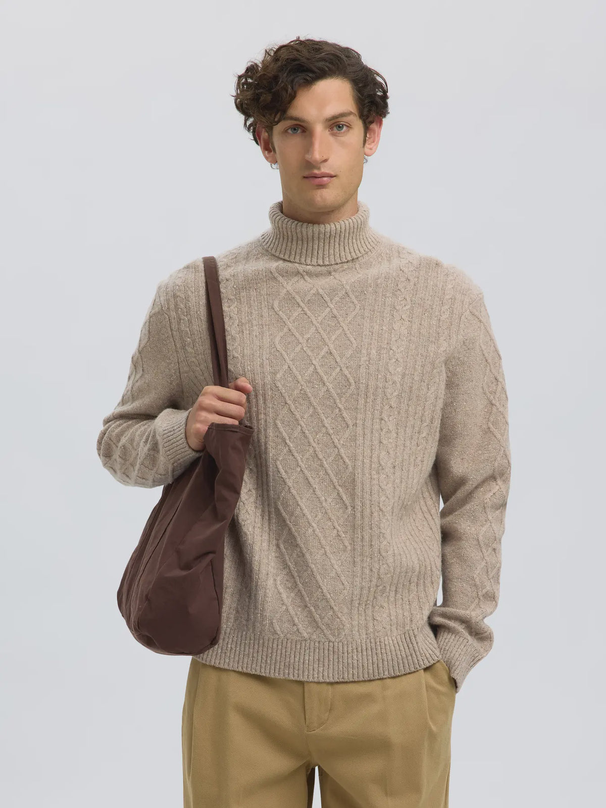 Neil LS Knit Relaxed Cable Roll Neck