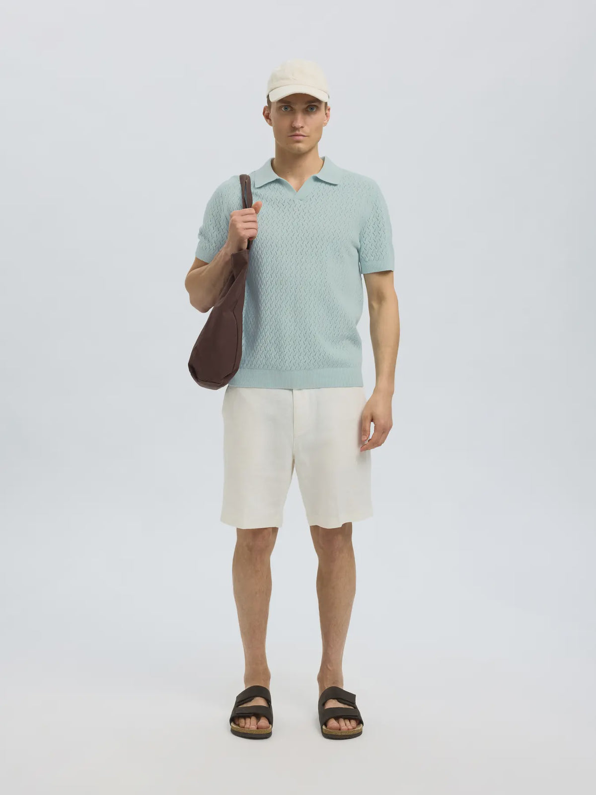LINO SS KNIT CROCHET OPEN POLO